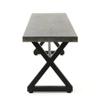 Outdoor Aluminum Dining Bench with Steel Frame, Grey / Black