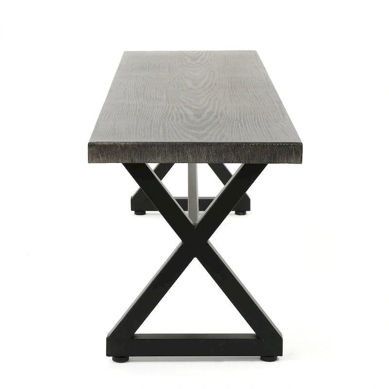 Outdoor Aluminum Dining Bench with Steel Frame, Grey / Black