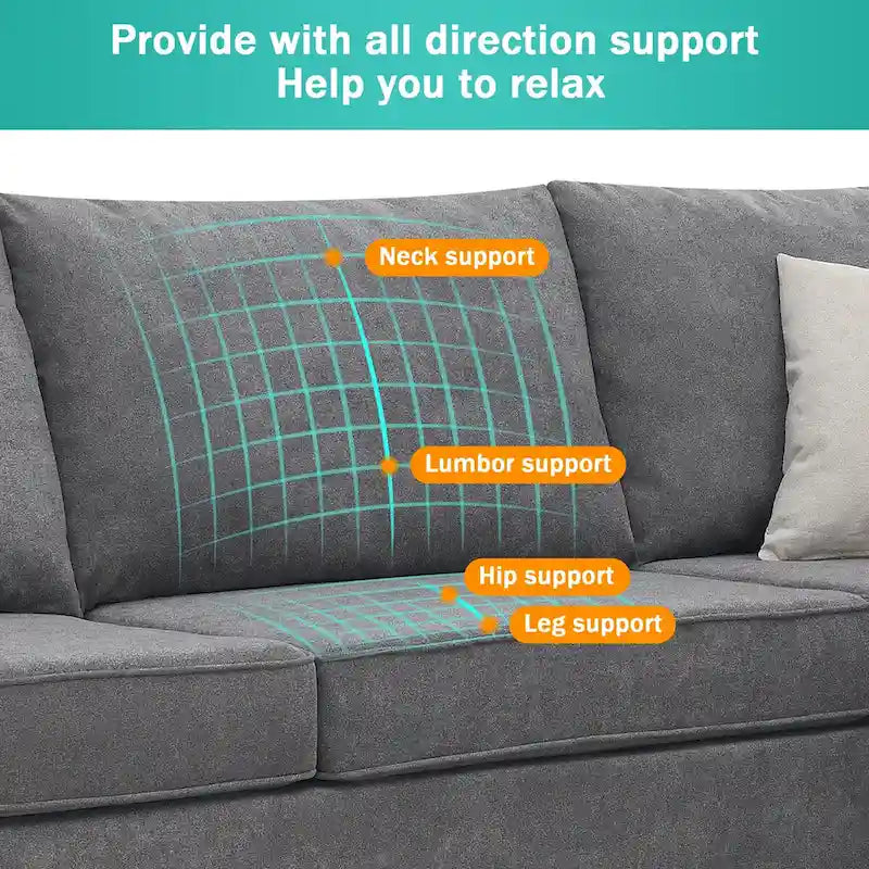 91-inch Modern L-shaped Upholstered Sectional Sofa with Three Pillows - 91W x 91D x 33.5H