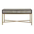  Miki Art Deco Solid Wood AndVegan Leather Shagreen With Brass Accents Console Table - 59W x 16D x 32.3H