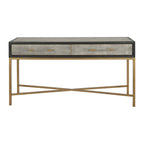  Miki Art Deco Solid Wood AndVegan Leather Shagreen With Brass Accents Console Table - 59W x 16D x 32.3H