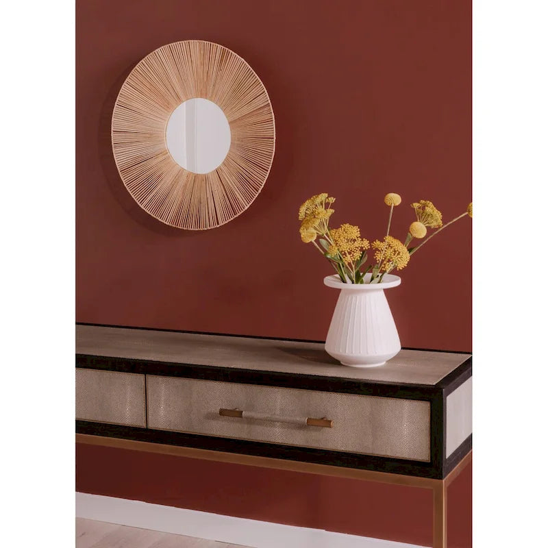 Miki Art Deco Solid Wood AndVegan Leather Shagreen With Brass Accents Console Table - 59W x 16D x 32.3H
