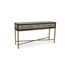 Miki Art Deco Solid Wood AndVegan Leather Shagreen With Brass Accents Console Table - 59W x 16D x 32.3H