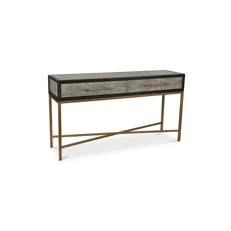 Miki Art Deco Solid Wood AndVegan Leather Shagreen With Brass Accents Console Table - 59W x 16D x 32.3H
