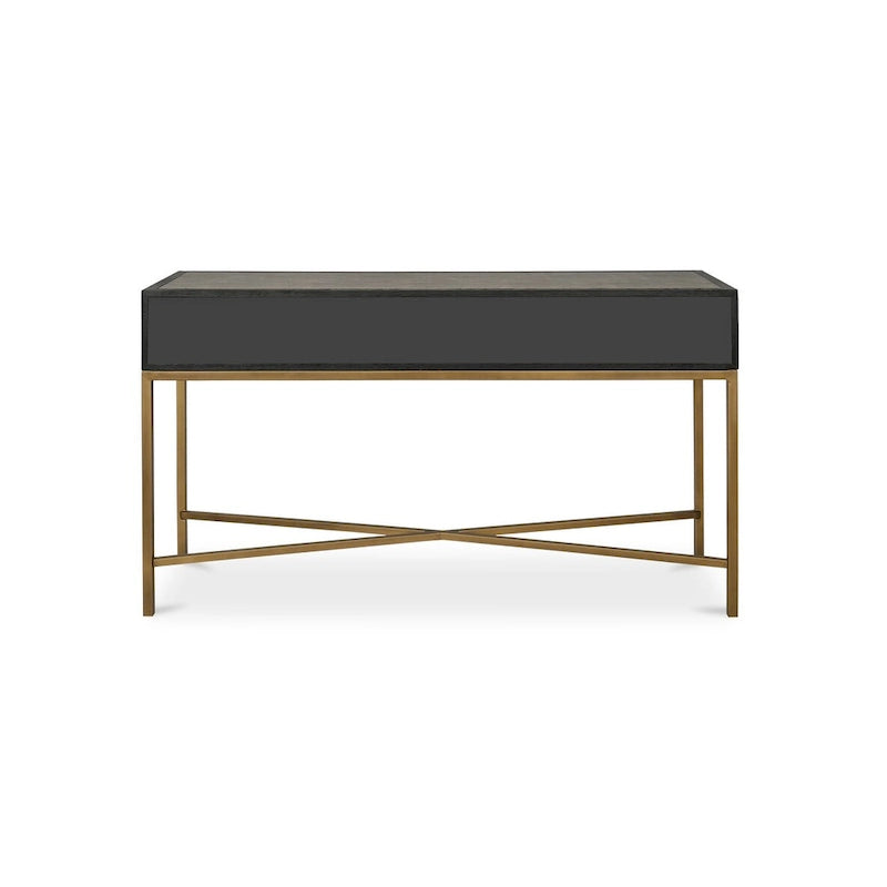 Miki Art Deco Solid Wood AndVegan Leather Shagreen With Brass Accents Console Table - 59W x 16D x 32.3H