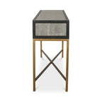 Miki Art Deco Solid Wood AndVegan Leather Shagreen With Brass Accents Console Table - 59W x 16D x 32.3H