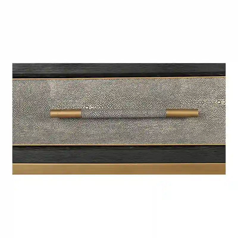 Miki Art Deco Solid Wood AndVegan Leather Shagreen With Brass Accents Console Table - 59W x 16D x 32.3H