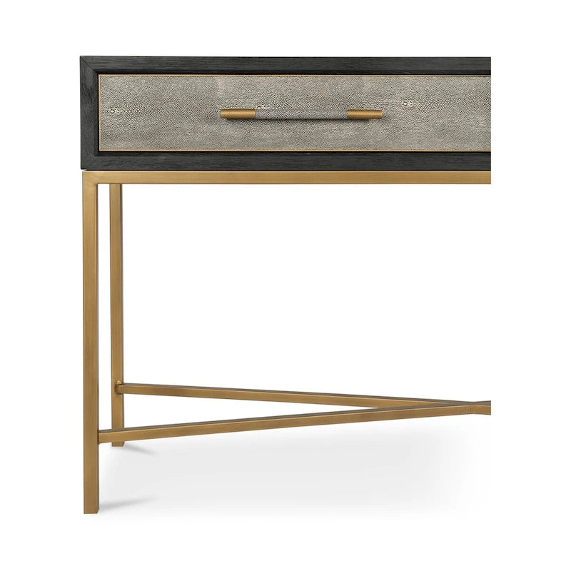 Miki Art Deco Solid Wood AndVegan Leather Shagreen With Brass Accents Console Table - 59W x 16D x 32.3H
