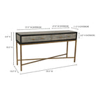 Miki Art Deco Solid Wood AndVegan Leather Shagreen With Brass Accents Console Table - 59W x 16D x 32.3H