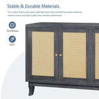Wood Sideboard Cabinet with 4 Rattan Doors and Adjustable Shelves