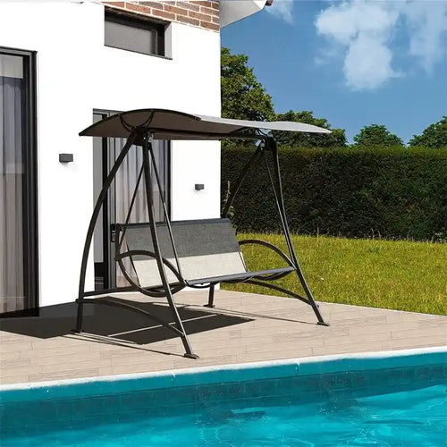 3-Seat Patio Swing Chair with Adjustable Canopy and Durable Steel Frame