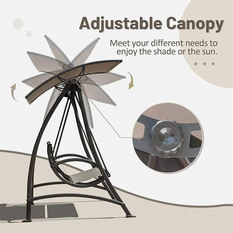 3-Seat Patio Swing Chair with Adjustable Canopy and Durable Steel Frame
