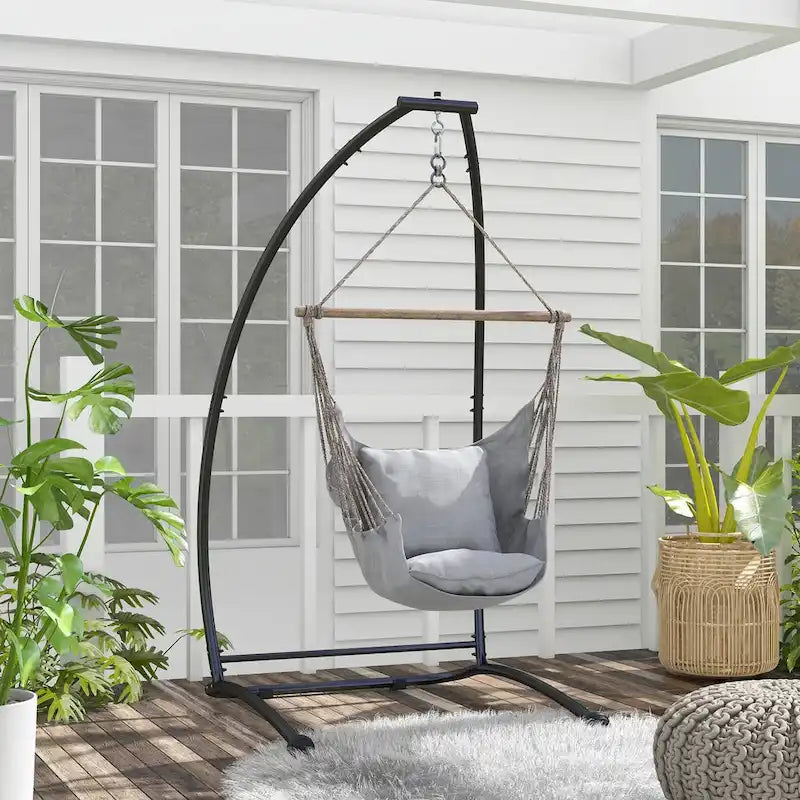 Outdoor C Shape Hanging Chair Stand for Indoor & Outdoor, Black