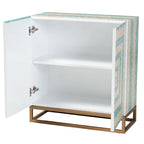 Utari Modern Bohemian Two-Tone Beige and Blue Mother of Pearl and Gold Metal Storage Cabinet