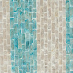 Utari Modern Bohemian Two-Tone Beige and Blue Mother of Pearl and Gold Metal Storage Cabinet