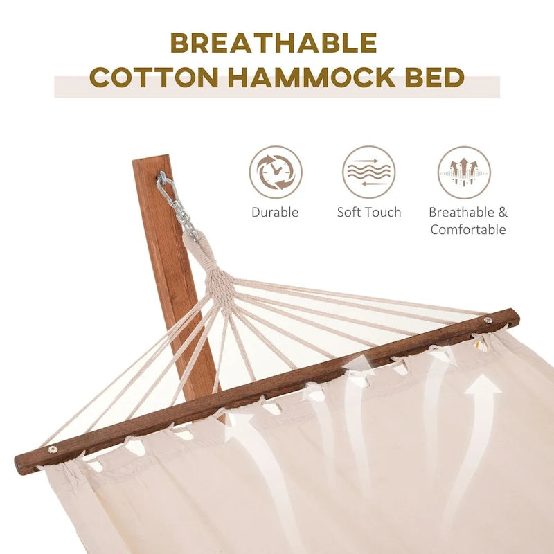 CUSchoice 10' White Wooden Outdoor Hammock with Stand - 128 L x 46.5 W x 47.25 H