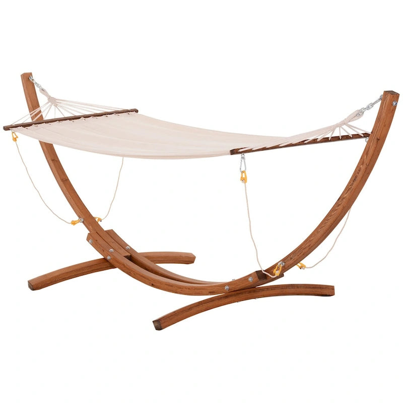 CUSchoice 10' White Wooden Outdoor Hammock with Stand - 128 L x 46.5 W x 47.25 H