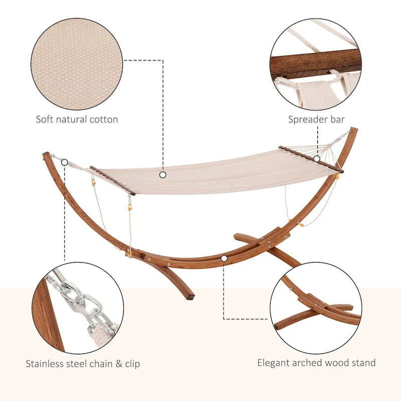 CUSchoice 10' White Wooden Outdoor Hammock with Stand - 128 L x 46.5 W x 47.25 H