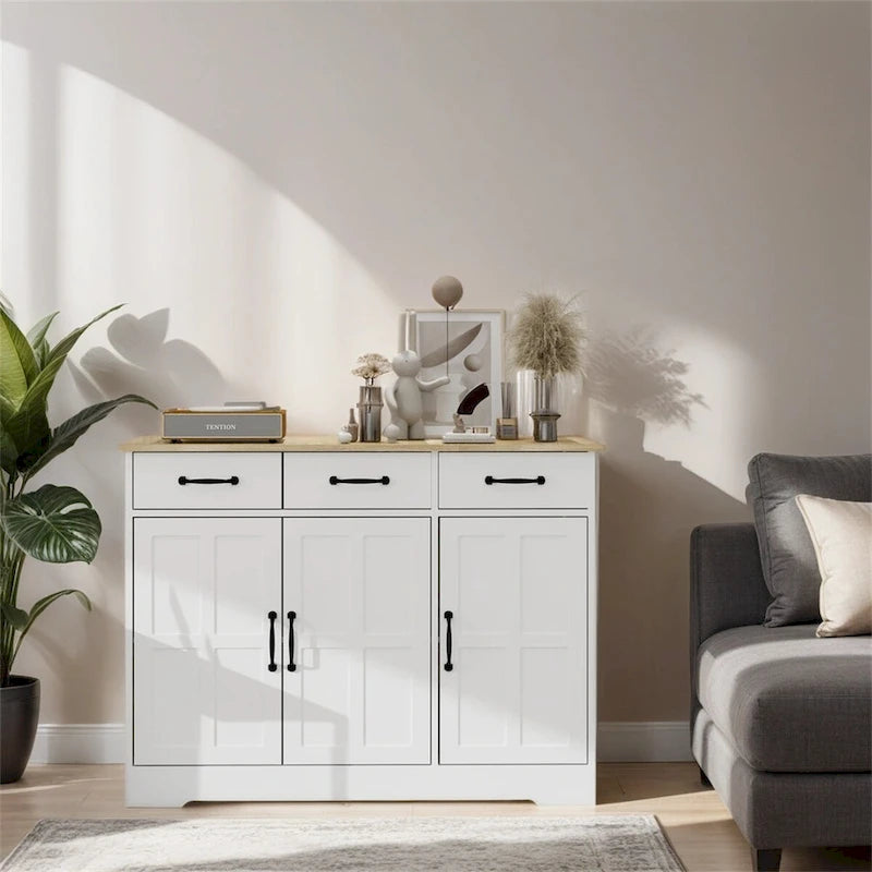 Farmhouse Buffet Cabinet Storage Sideboard with 3 Drawers and 3 Doors
