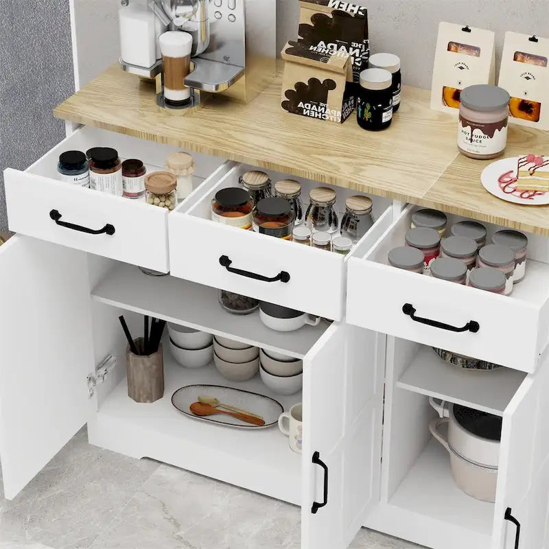 Farmhouse Buffet Cabinet Storage Sideboard with 3 Drawers and 3 Doors