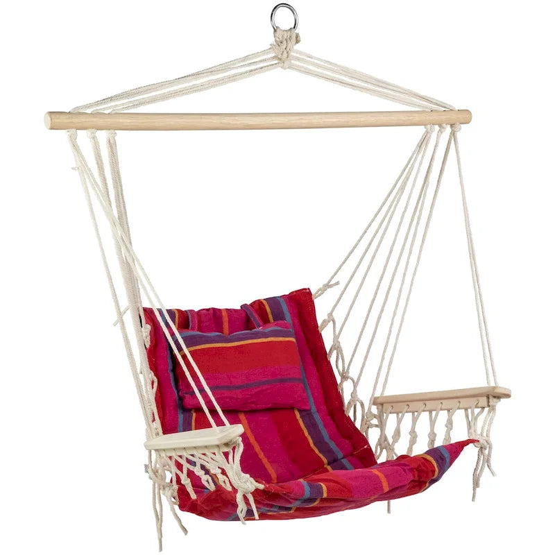 37 Pink and Red Striped Outdoor Hammock Chair with Pillow - 44