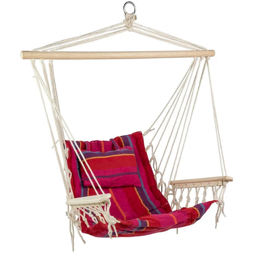37 Pink and Red Striped Outdoor Hammock Chair with Pillow - 44