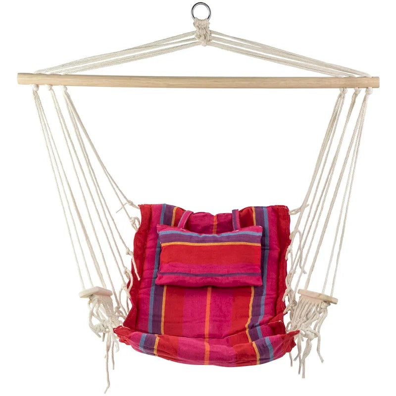 37 Pink and Red Striped Outdoor Hammock Chair with Pillow - 44
