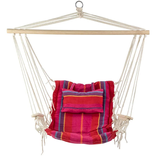37 Pink and Red Striped Outdoor Hammock Chair with Pillow - 44