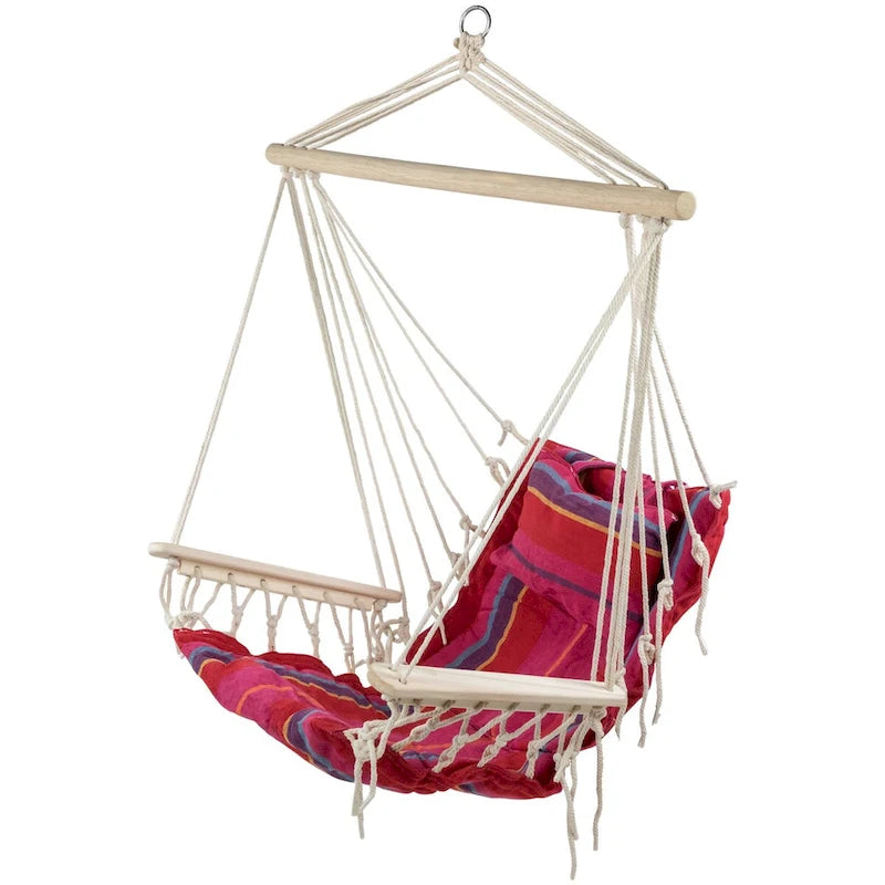 37 Pink and Red Striped Outdoor Hammock Chair with Pillow - 44