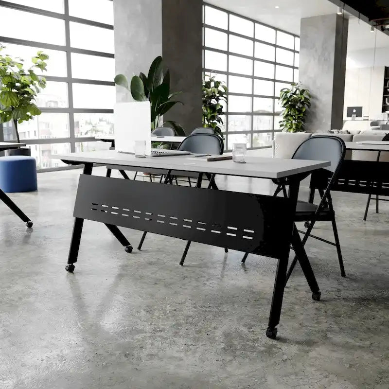 Commercial Nesting Flip Training Table with Steel Frame and Y-Legs - 23.5W x 60D x 30H