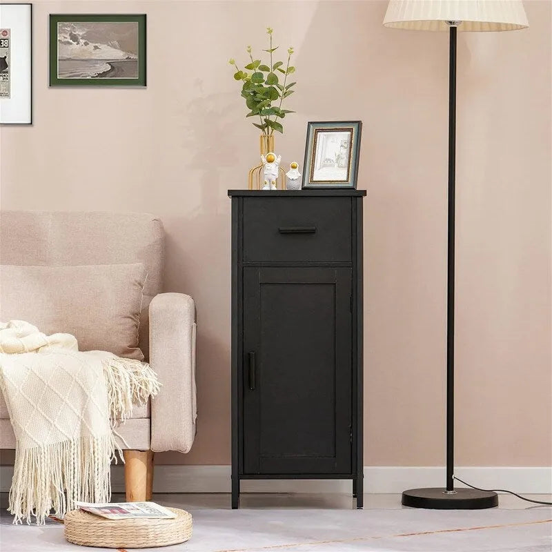 Narrow Floor Storage Cabinet with 1 Door and 1 Drawer - 11.8D x 13.8W x 31.5H