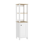 New Haven Linen Single Door Cabinet, Two Interior Shelves, Two Open Shelves, Light Oak / White