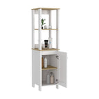 New Haven Linen Single Door Cabinet, Two Interior Shelves, Two Open Shelves, Light Oak / White