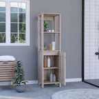New Haven Linen Single Door Cabinet, Two Interior Shelves, Two Open Shelves, Light Oak / White