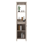 New Haven Linen Single Door Cabinet, Two Interior Shelves, Two Open Shelves, Light Oak / White