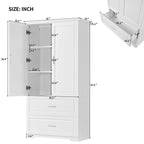 63Tall Bathroom Storage Cabinet, Cabinet with Two Doors and Drawers, Adjustable Shelf, MDF Board, White