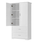 63Tall Bathroom Storage Cabinet, Cabinet with Two Doors and Drawers, Adjustable Shelf, MDF Board, White