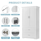 63Tall Bathroom Storage Cabinet, Cabinet with Two Doors and Drawers, Adjustable Shelf, MDF Board, White