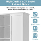 63Tall Bathroom Storage Cabinet, Cabinet with Two Doors and Drawers, Adjustable Shelf, MDF Board, White