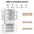30 in. W x 16 in. D x 72 in. H Bathroom Cabinet with Doors, Drawer and Adjustable Shelves