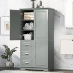 Tall and Wide Storage Cabinet with Doors for Bathroom/Office, Three Drawers, Grey