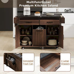 51 in. W Rolling Kitchen Island Cart with Drop Leaf and Tilt-out Trash Can