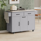 51 in. W Rolling Kitchen Island Cart with Drop Leaf and Tilt-out Trash Can