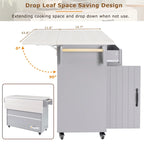 51 in. W Rolling Kitchen Island Cart with Drop Leaf and Tilt-out Trash Can