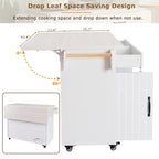51 in. W Rolling Kitchen Island Cart with Drop Leaf and Tilt-out Trash Can