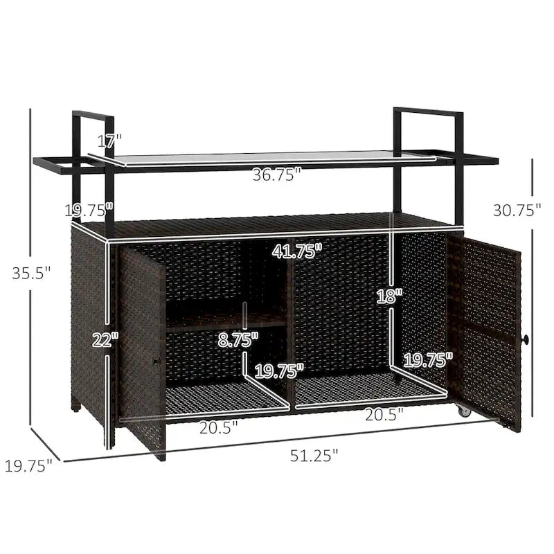 Patio Serving Cart with Glass Top