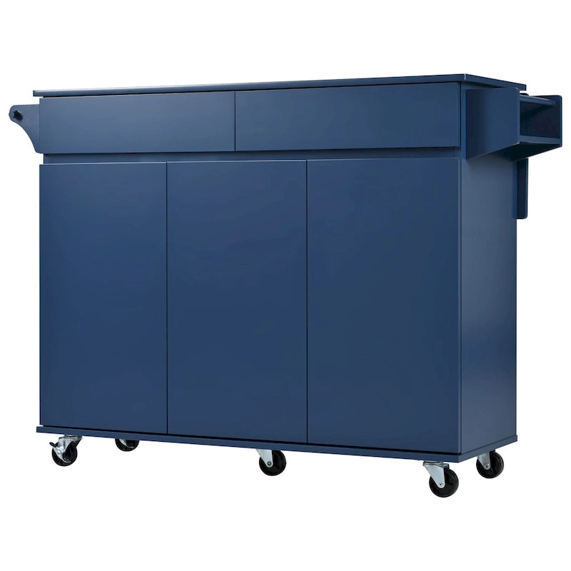 53.2in Rolling Kitchen Island with Drop Leaf with Spice Rack 2 Drawers