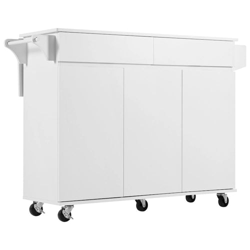 53.2in Rolling Kitchen Island with Drop Leaf with Spice Rack 2 Drawers