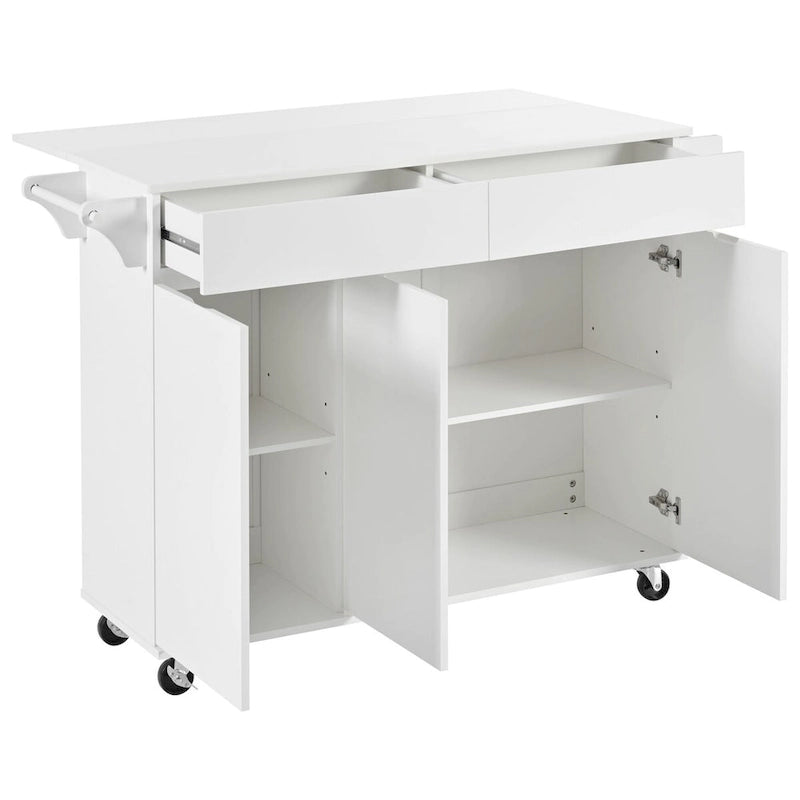 53.2in Rolling Kitchen Island with Drop Leaf with Spice Rack 2 Drawers