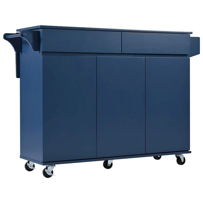 53.2in Rolling Kitchen Island with Drop Leaf with Spice Rack 2 Drawers